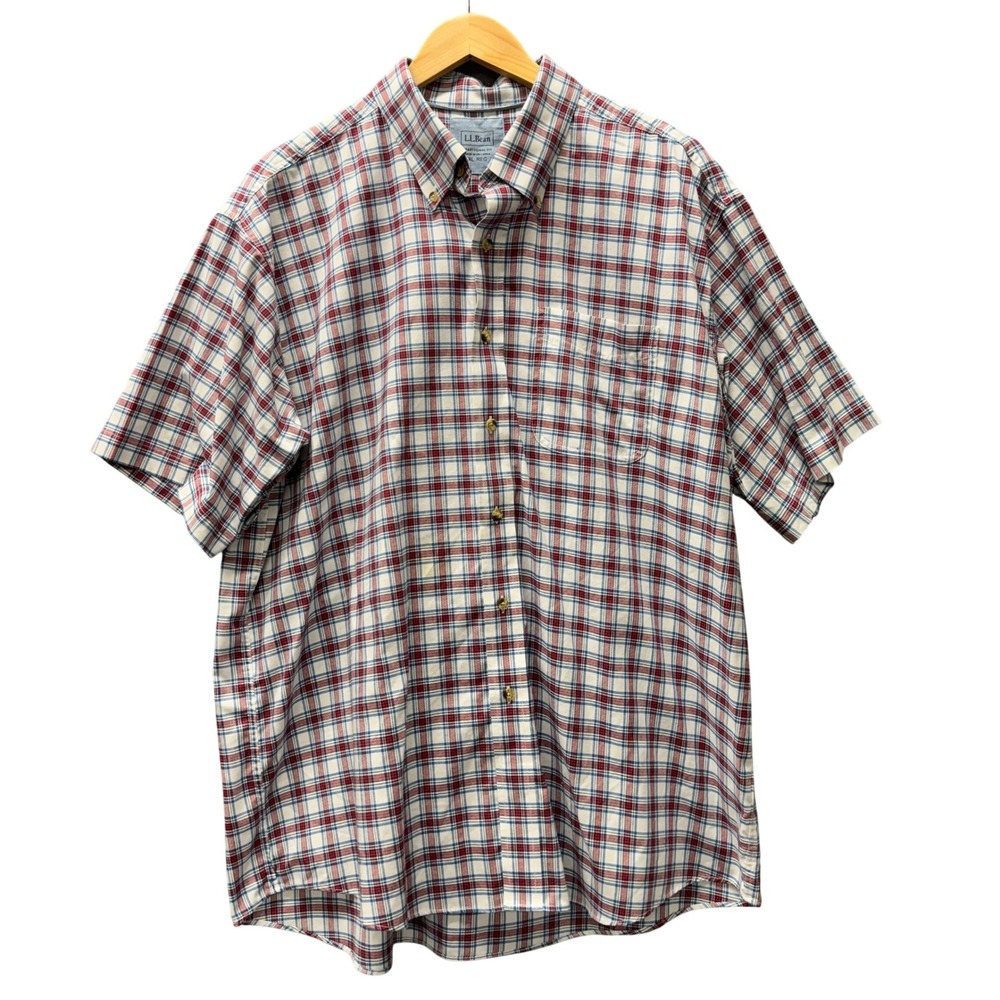 L.L.Bean Button Down Shirt Mens XL Traditional Fit White‎ Red Blue Plaid Classic
